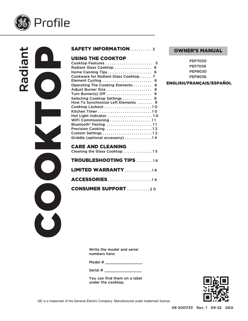 Página 1 del manual Manual de uso y mantenimiento GE Profile PEP9036DTBB