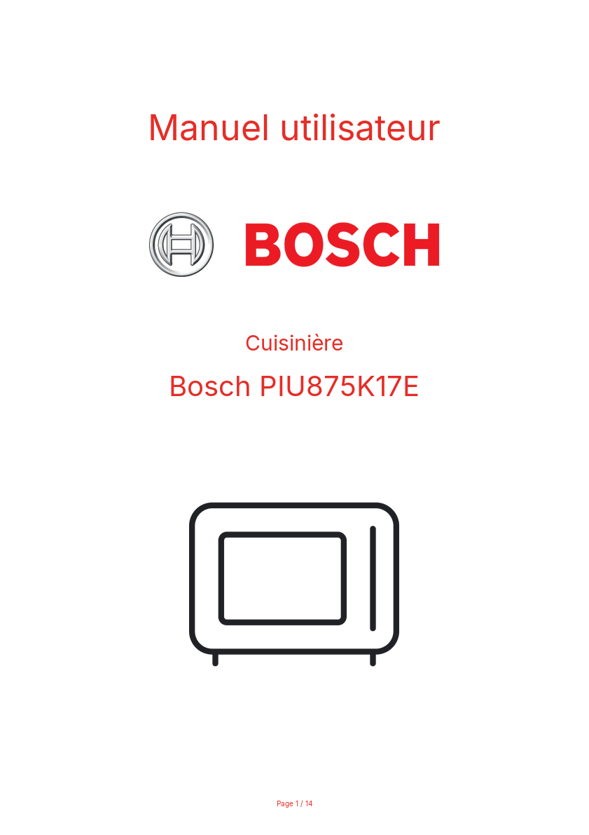 Page n°1 - Manuel utilisateur Bosch PIU875K17E