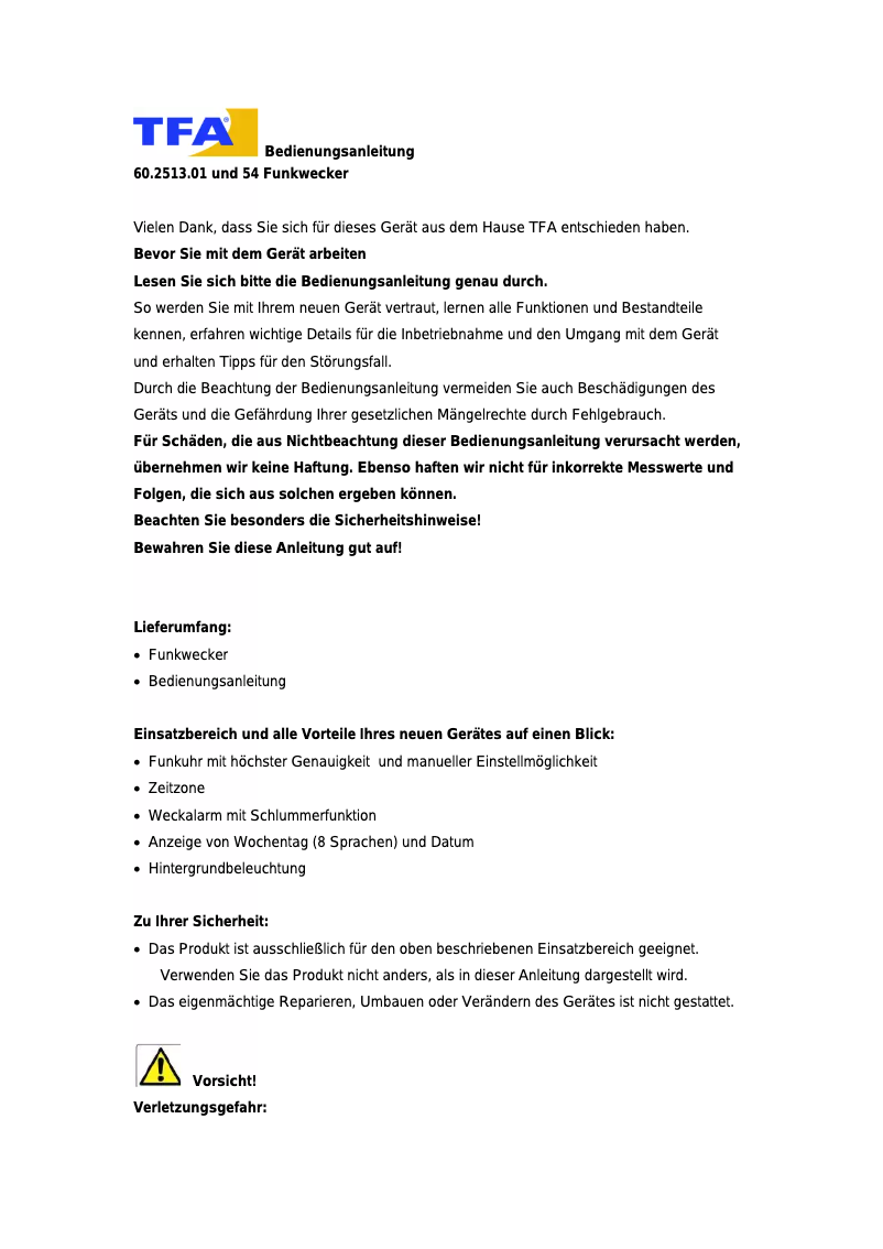 Page 1 de la notice Manuel utilisateur TFA 60.2513