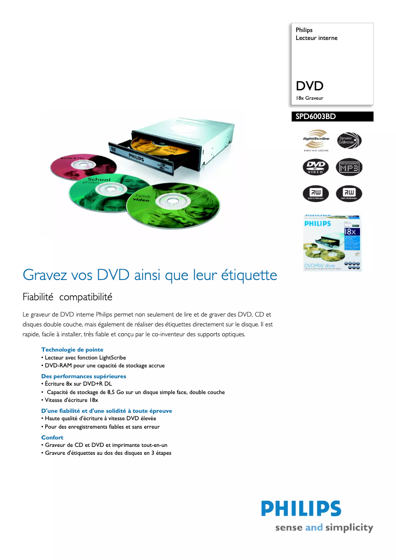 Page n°1 - Fiche technique Philips SPD6003BD