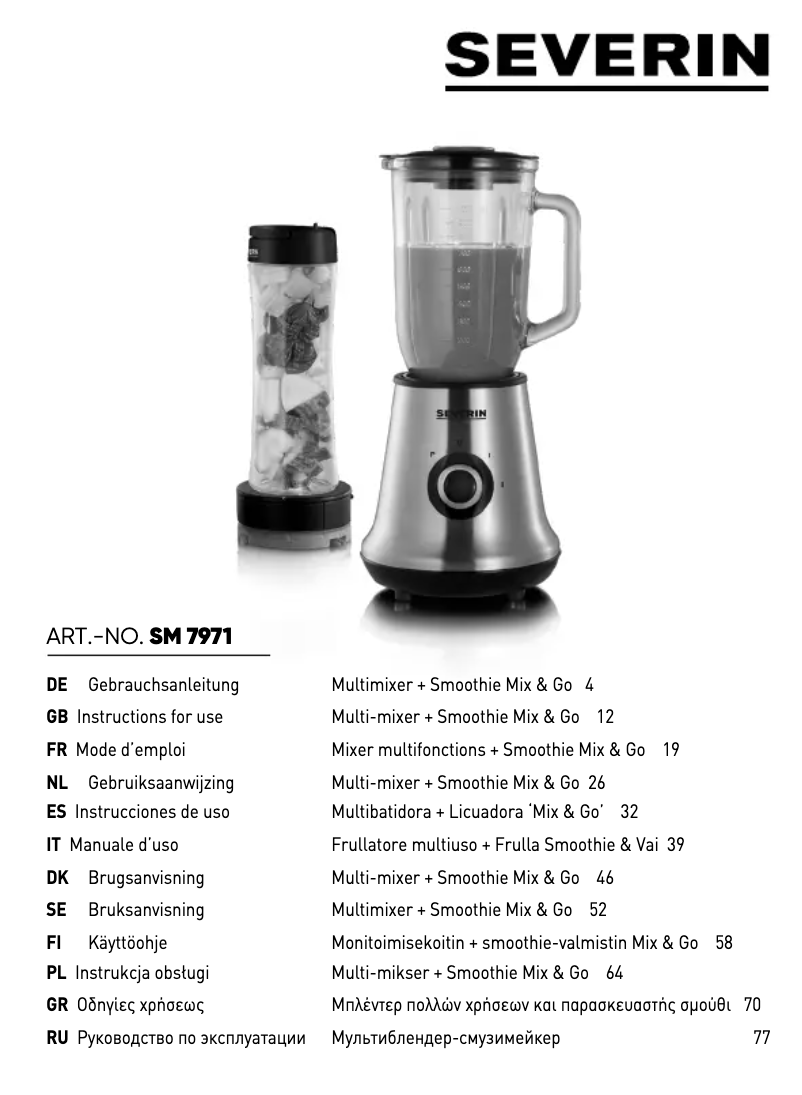 Page n°1 - Manuel utilisateur Severin SM 7971