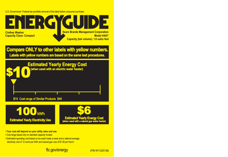 Page 1 de la notice Label énergétique Kenmore 2644432K