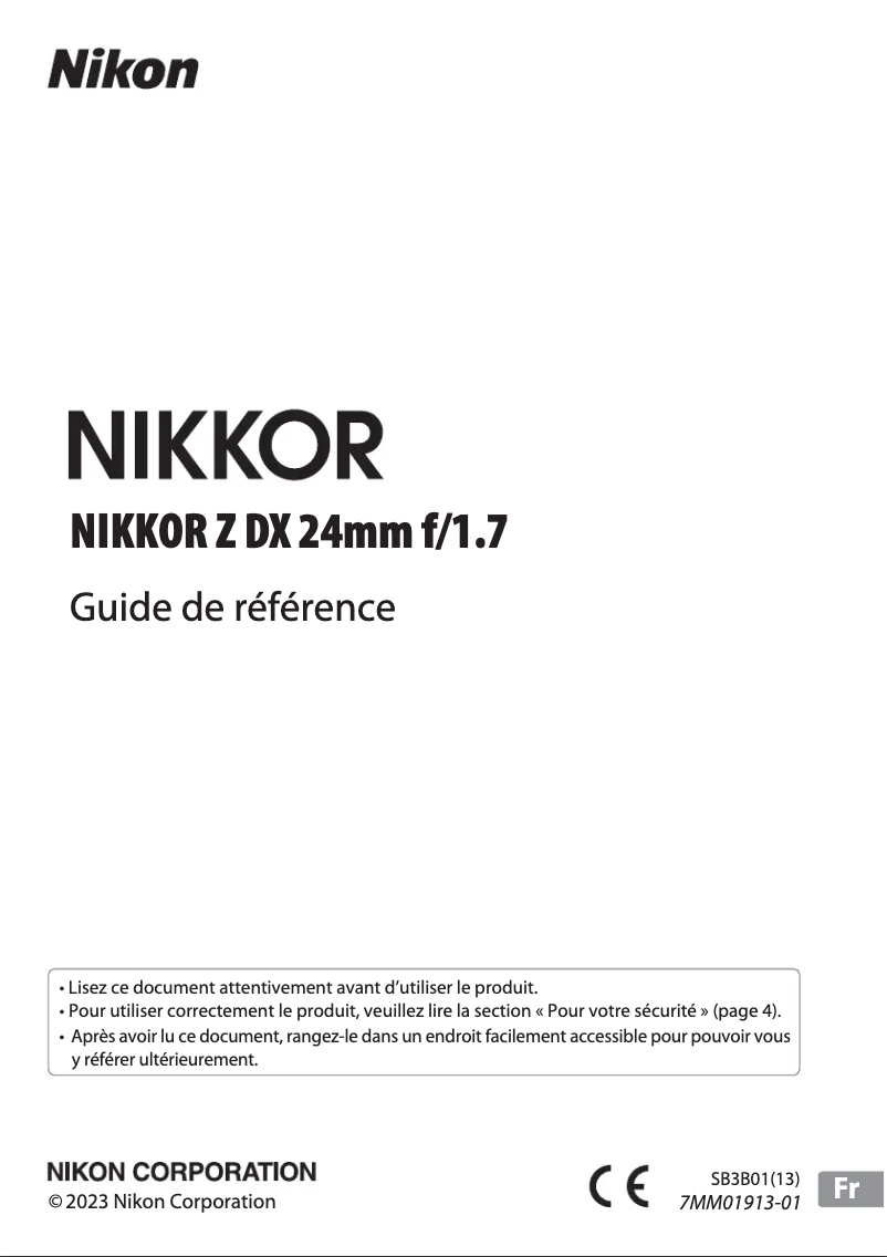 Image de la première page du manuel de l'appareil NIKKOR Z DX 24mm f/1.7