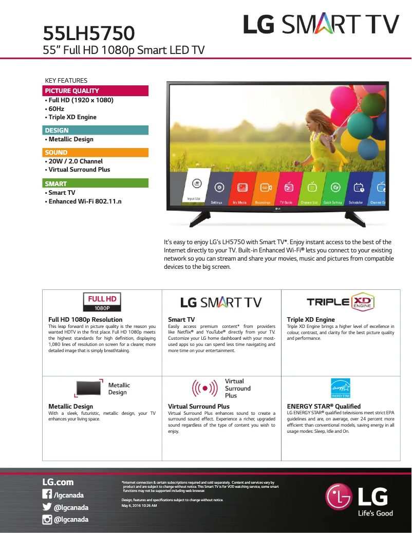 Página 1 del manual Ficha técnica LG 55LH5750