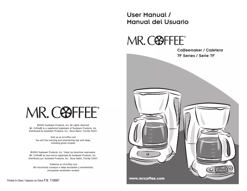 Page 1 de la notice Manuel utilisateur Mr. Coffee TFTX85