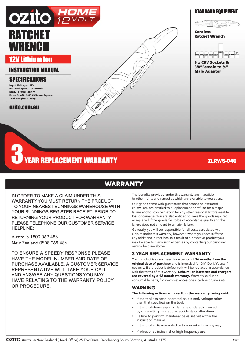Image de la première page du manuel de l'appareil ZLRWS-040