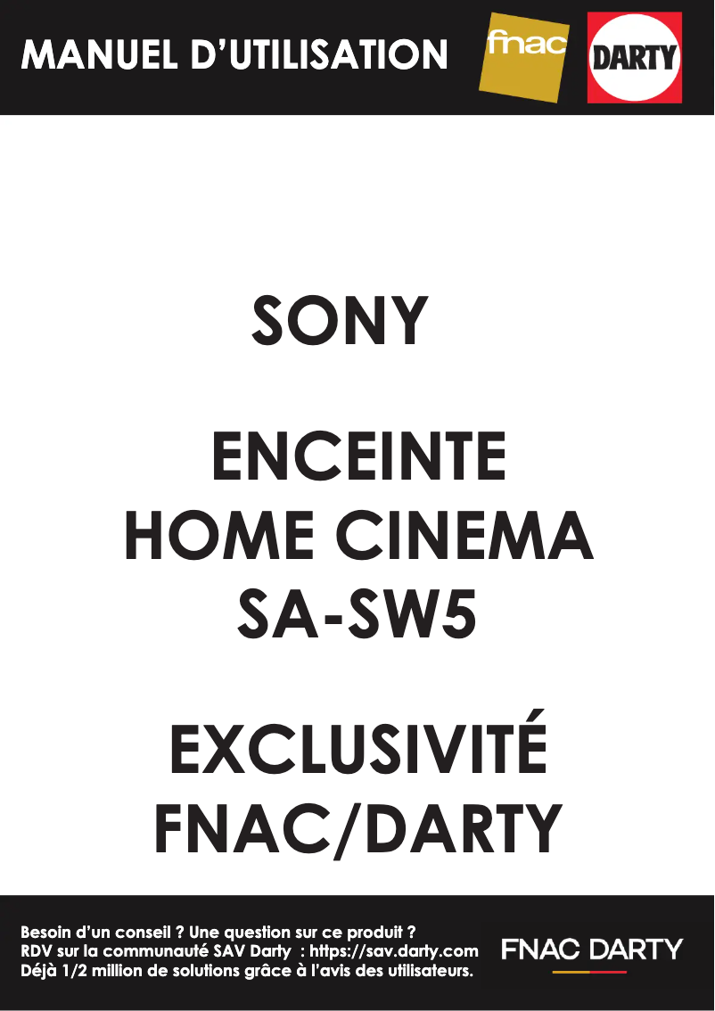 Page 1 de la notice Manuel utilisateur Sony SA-SW5