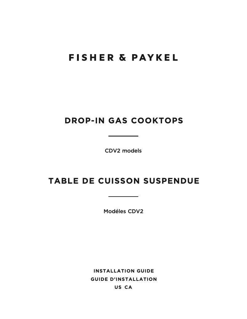 Page 1 de la notice Guide d'installation Fisher & Paykel CDV2-365HN
