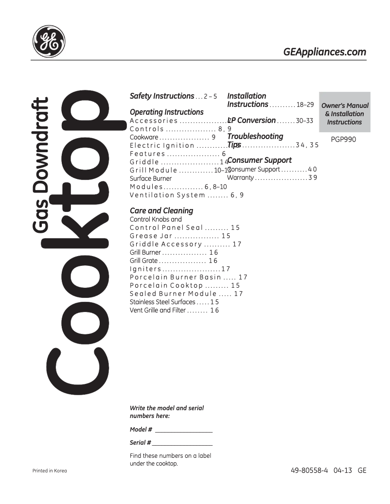Page n°1 - Mode d'emploi GE Profile PGP990DEFBB