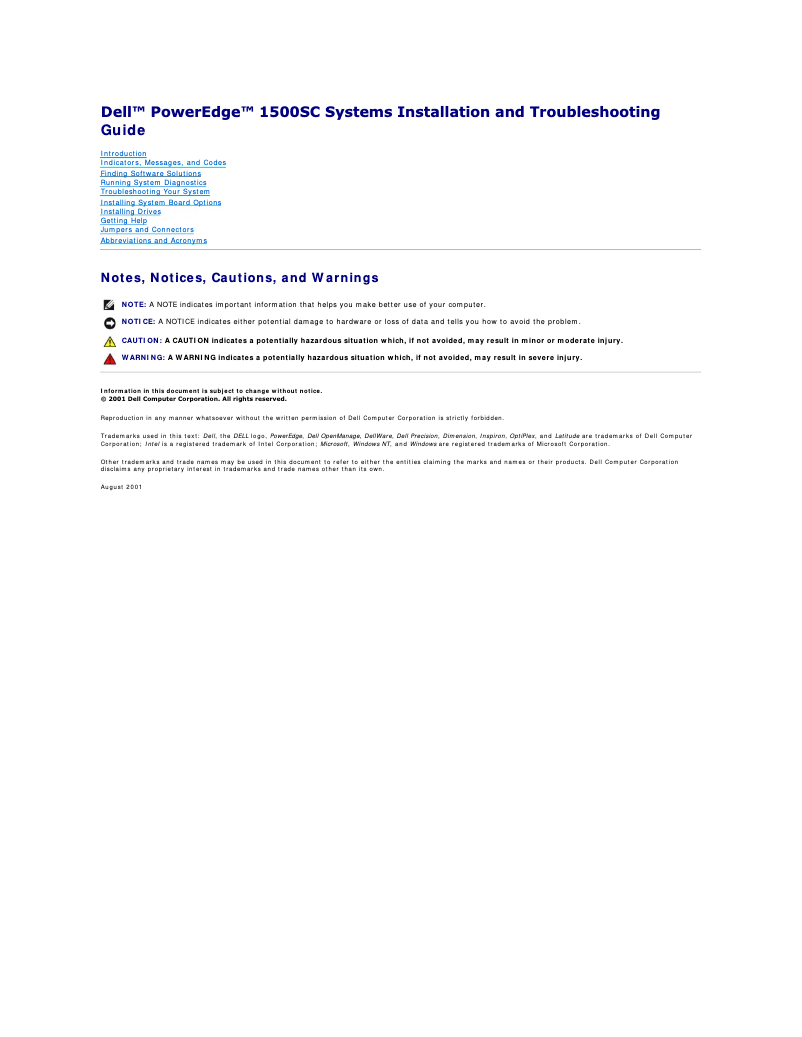 Page n°1 - Manuel utilisateur Dell PowerEdge 1500SC