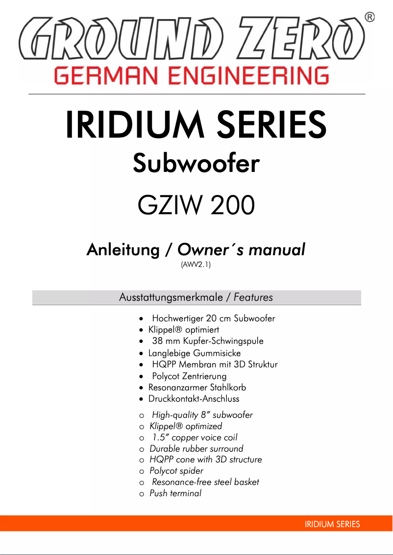 Page n°1 - Manuel utilisateur Ground Zero GZIW 200