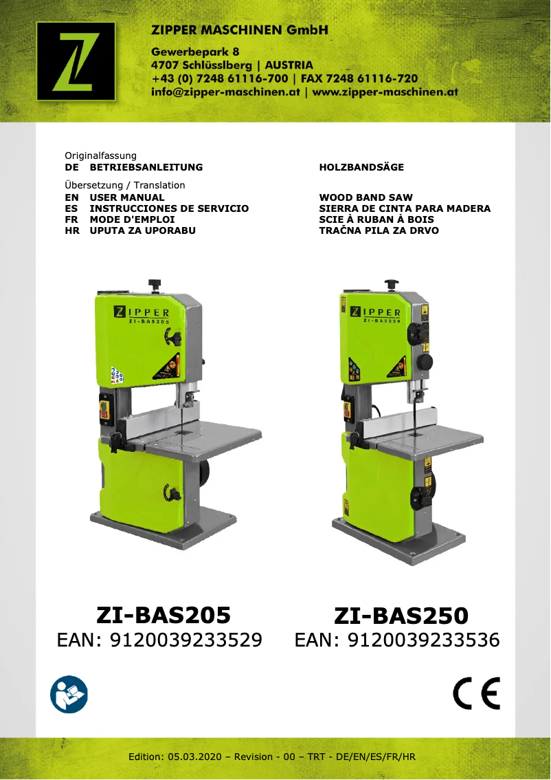 Page n°1 - Manuel utilisateur Zipper ZI-BAS205