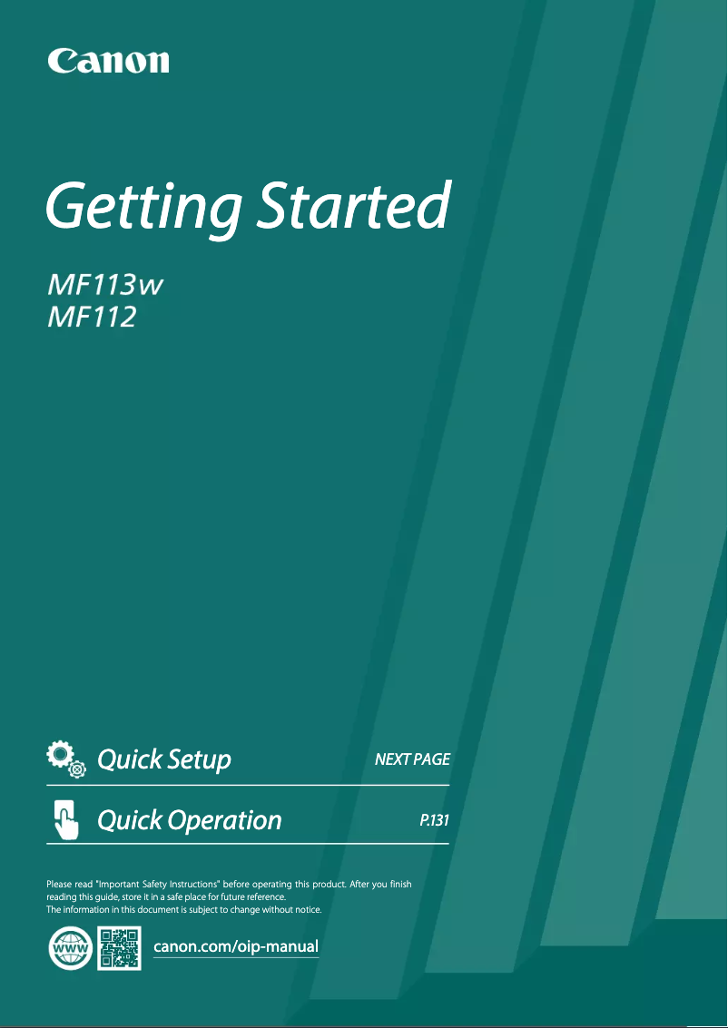 Image de la première page du manuel de l'appareil i-SENSYS MF113w