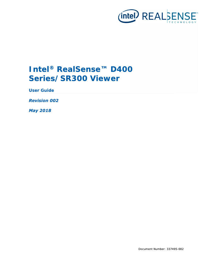 Image de la première page du manuel de l'appareil RealSense D455