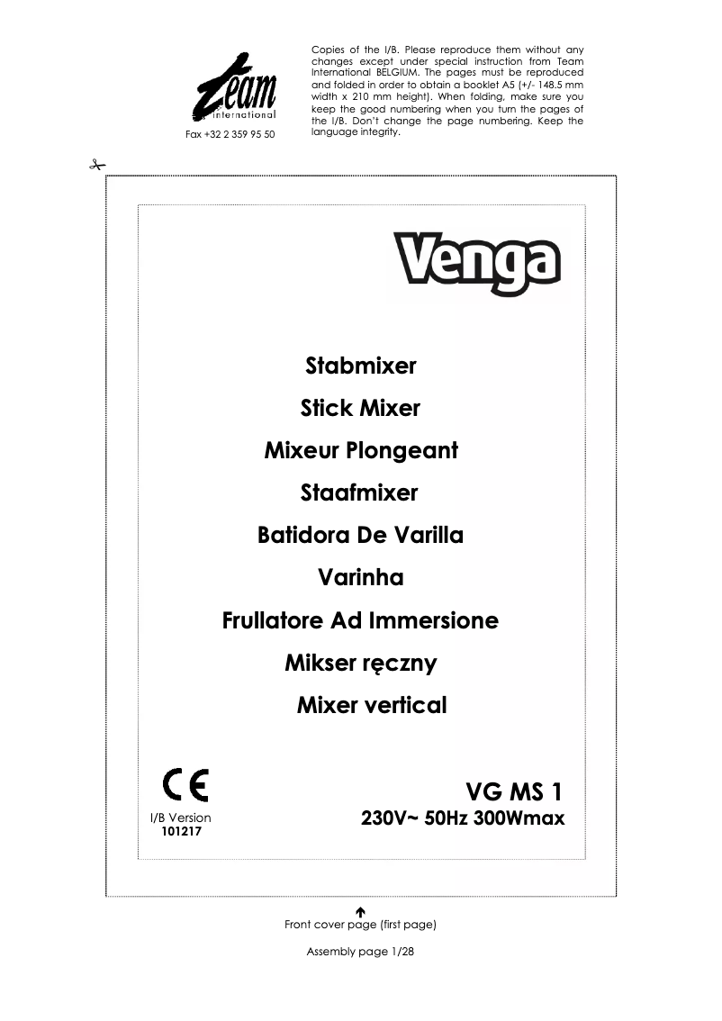 Image de la première page du manuel de l'appareil VG MS 1