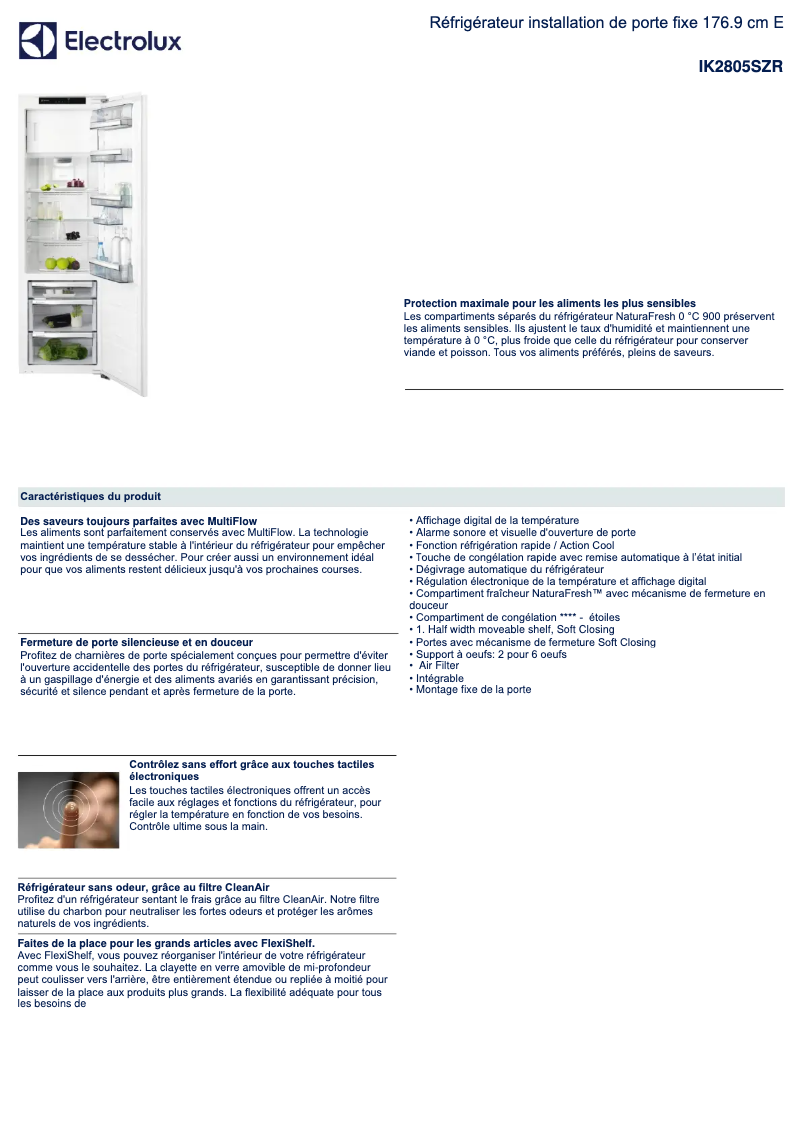 Page 1 de la notice Fiche technique Electrolux IK2805SZR