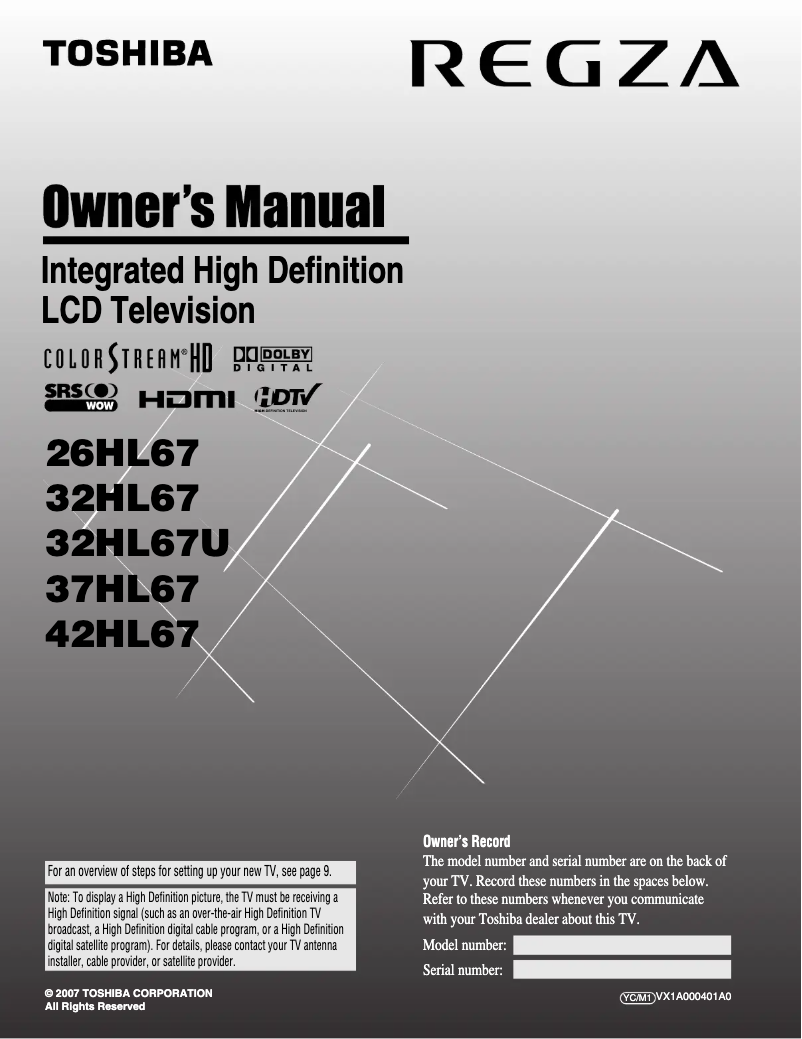 Image de la première page du manuel de l'appareil Regza 42HL67