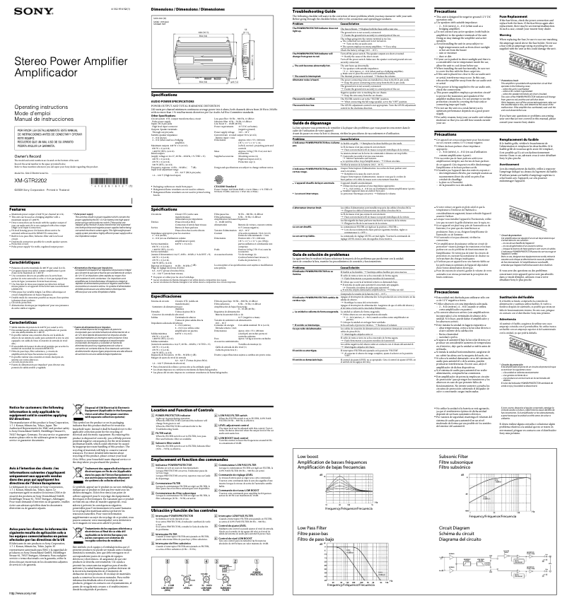 Page 1 de la notice Manuel utilisateur Sony XM-GTR2202