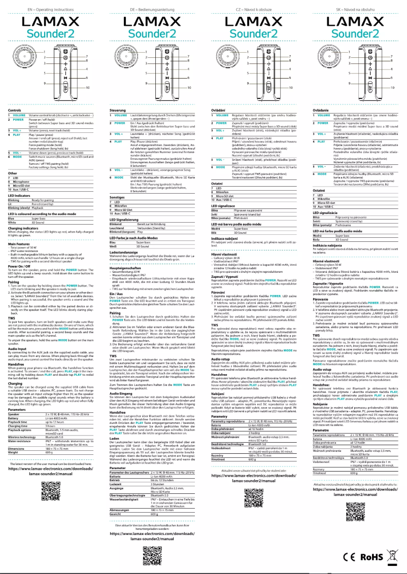 Page 1 de la notice Manuel utilisateur Lamax Sounder2