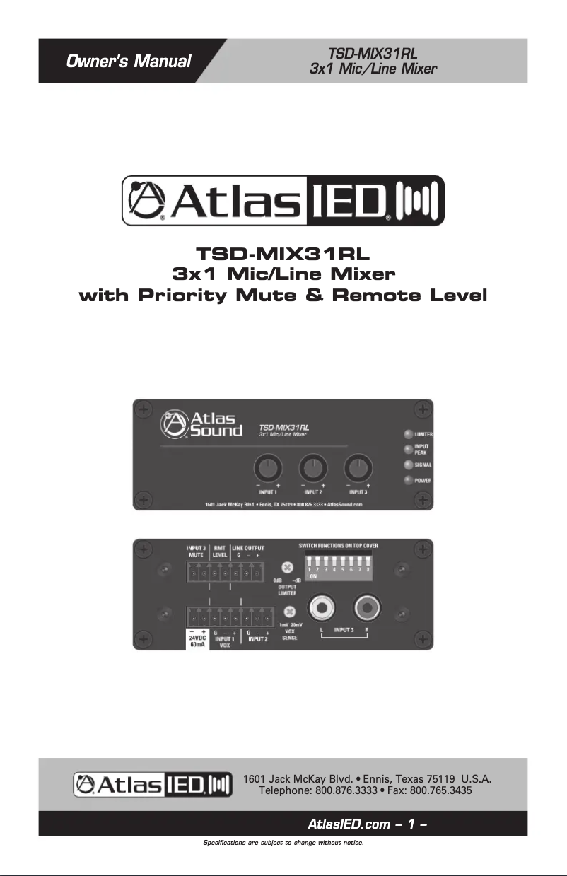 Página 1 del manual Manual de usuario Atlas Sound TSD-MIX31RL