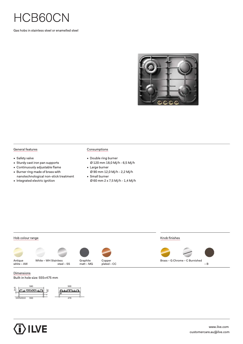 Page n°1 - Fiche technique Ilve HCB60CNMGB