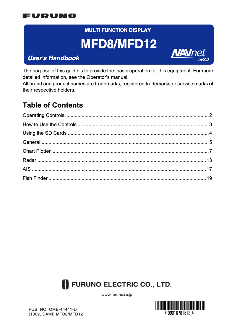 Page 1 de la notice Manuel utilisateur Furuno MFD8