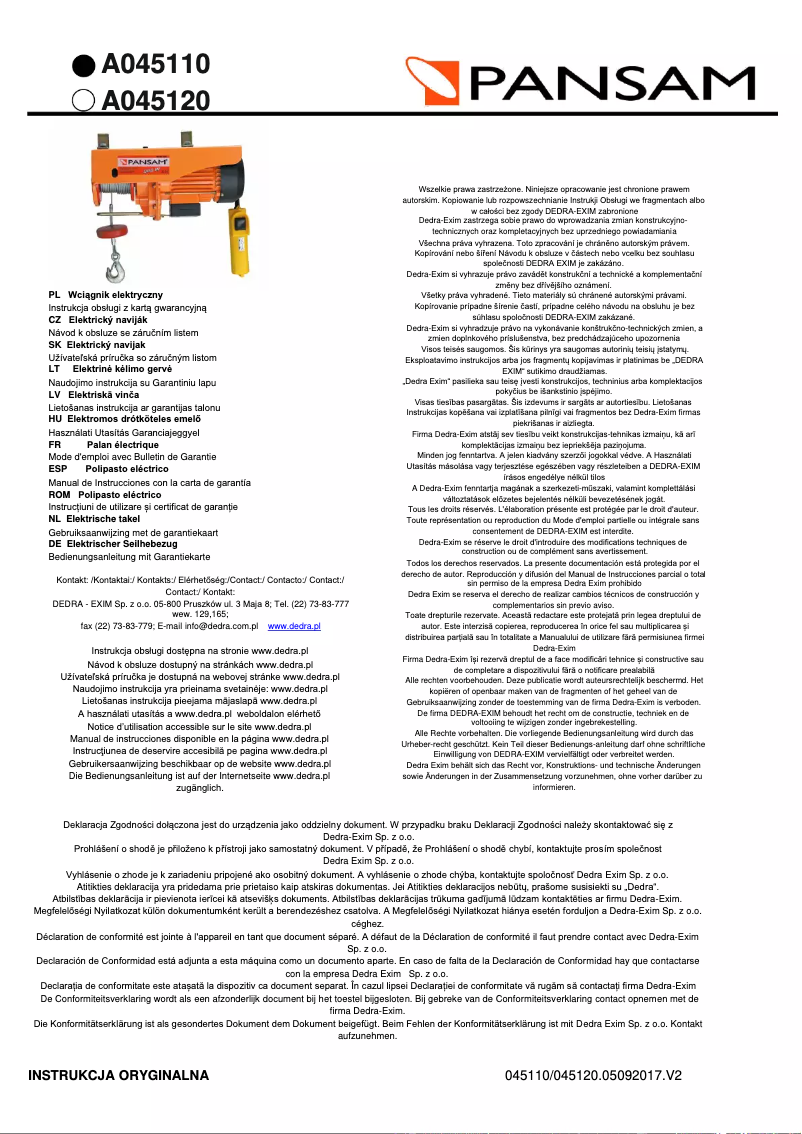 Página 1 del manual Manual de usuario Pansam A045110