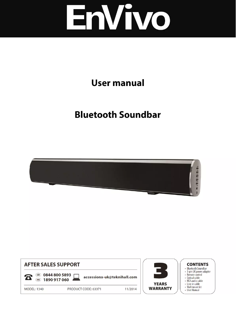 Page 1 de la notice Manuel utilisateur Envivo 1340