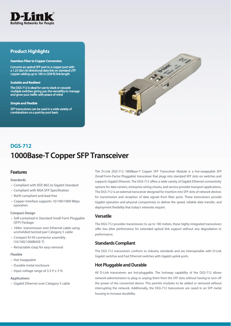 Page n°1 - Fiche technique D-Link DGS-712