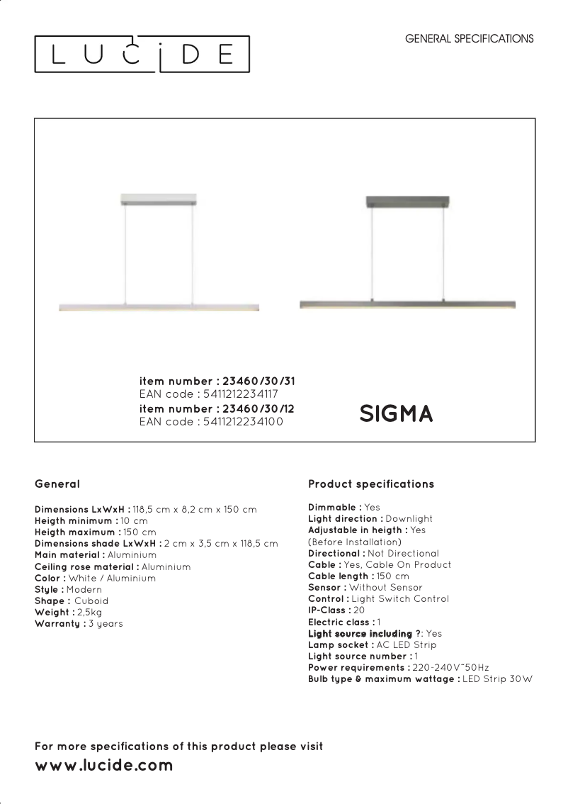 Page n°1 - Manuel utilisateur Lucide Sigma