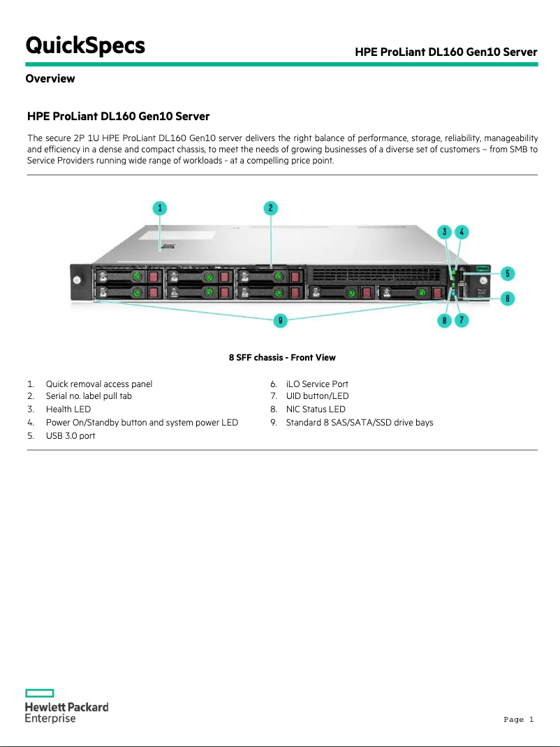 Page n°1 - Manuel utilisateur HP ProLiant DL160 Gen10