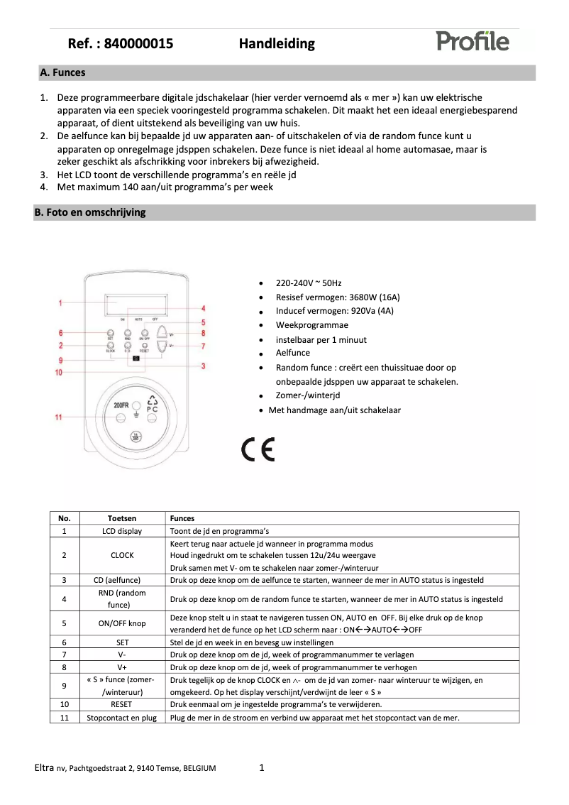 Page n°1 - Manuel utilisateur Profile 840000015