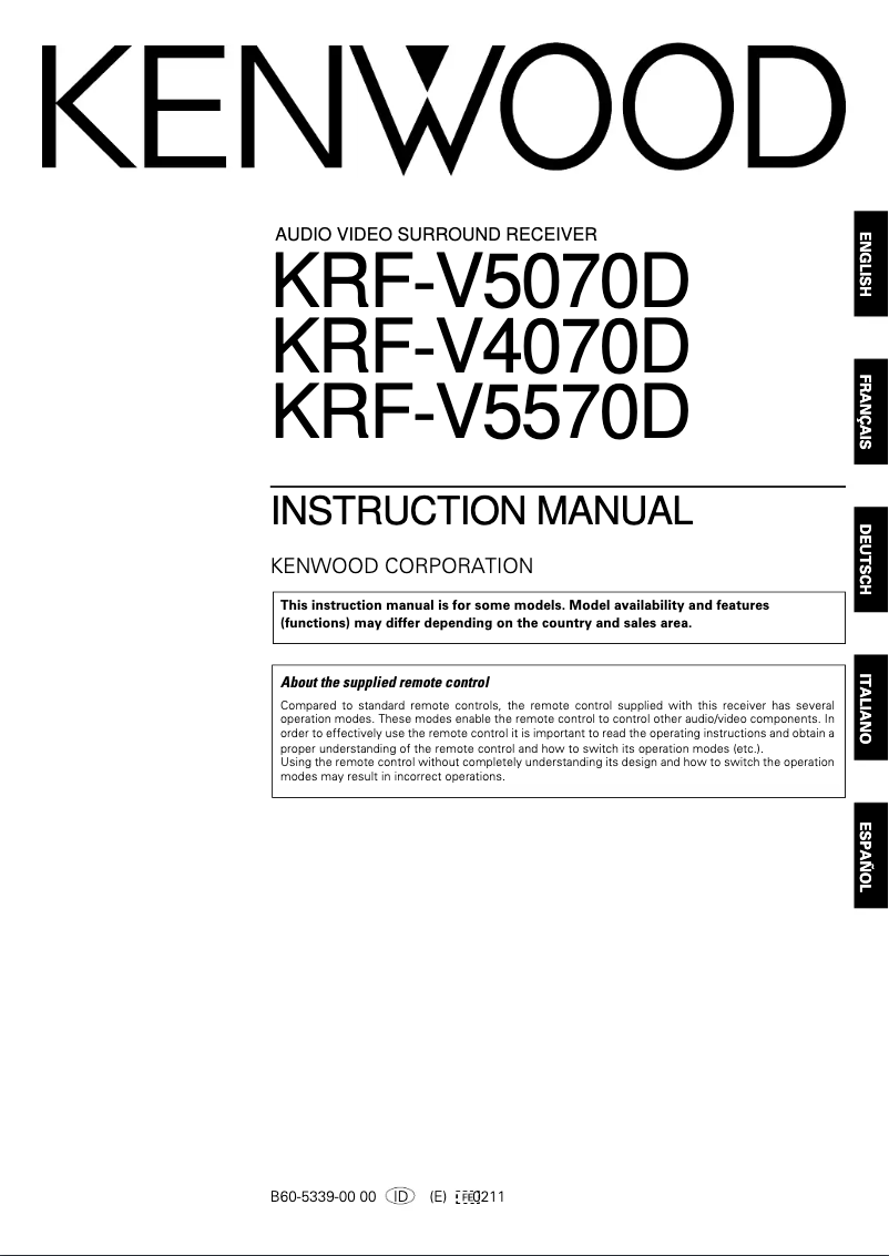 Page n°1 - Manuel utilisateur Kenwood KRF-V4070D