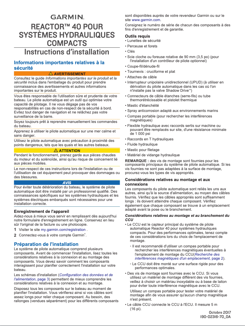 Page 1 de la notice Guide d'installation Garmin GHP Compact Reactor 40