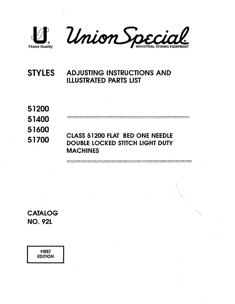 Page n°1 - Manuel utilisateur Union Special 51400AC
