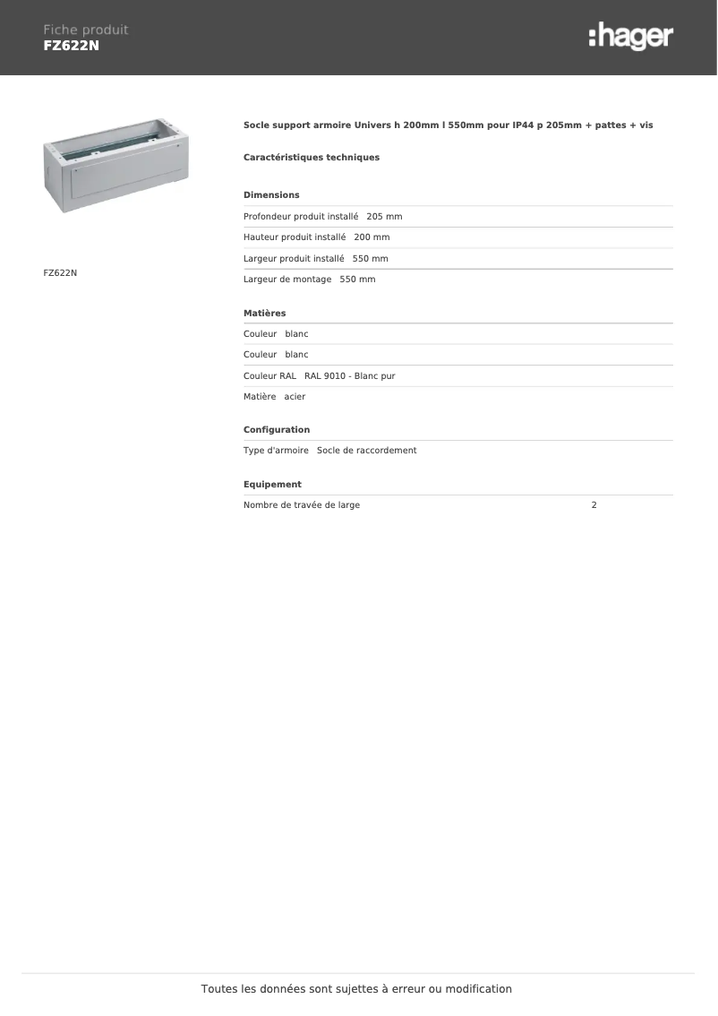 Page n°1 - Manuel utilisateur Hager FZ622N