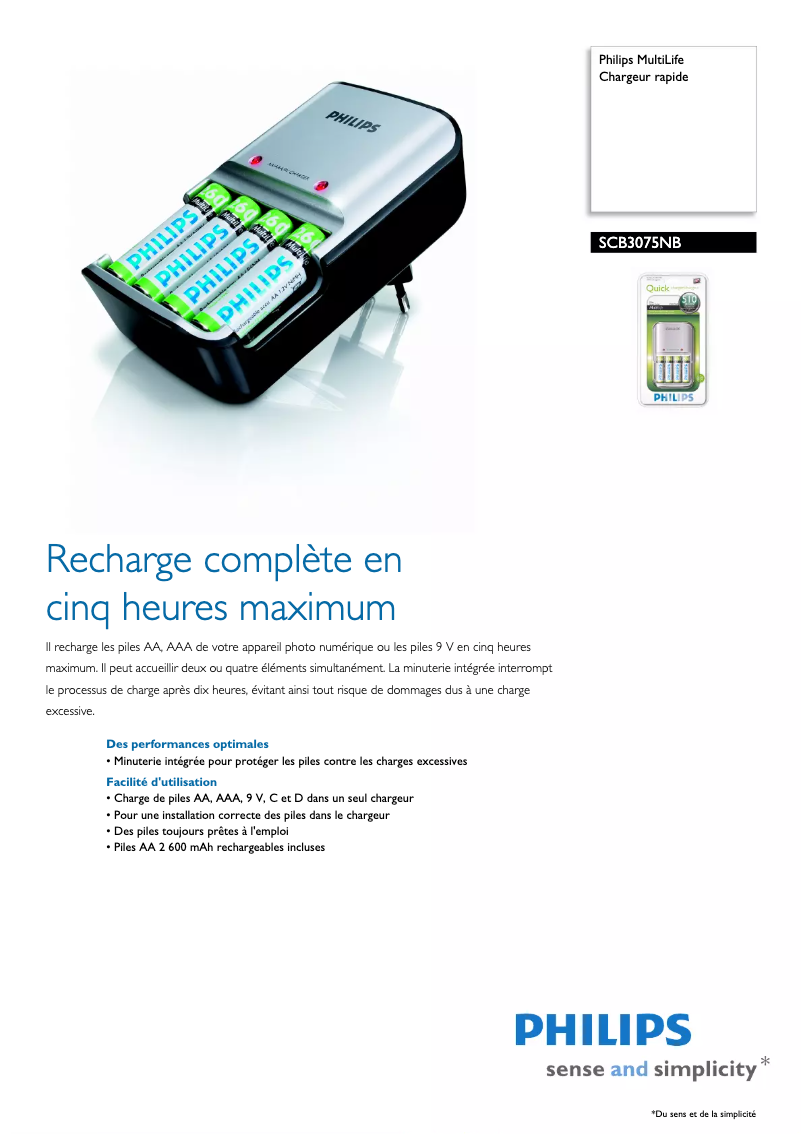 Page 1 de la notice Fiche technique Philips MultiLife SCB3075NB