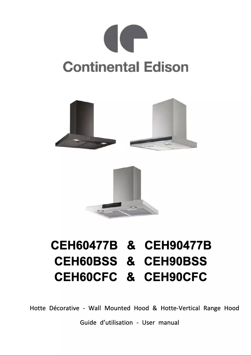Page n°1 - Manuel utilisateur Continental Edison CEH90BSS