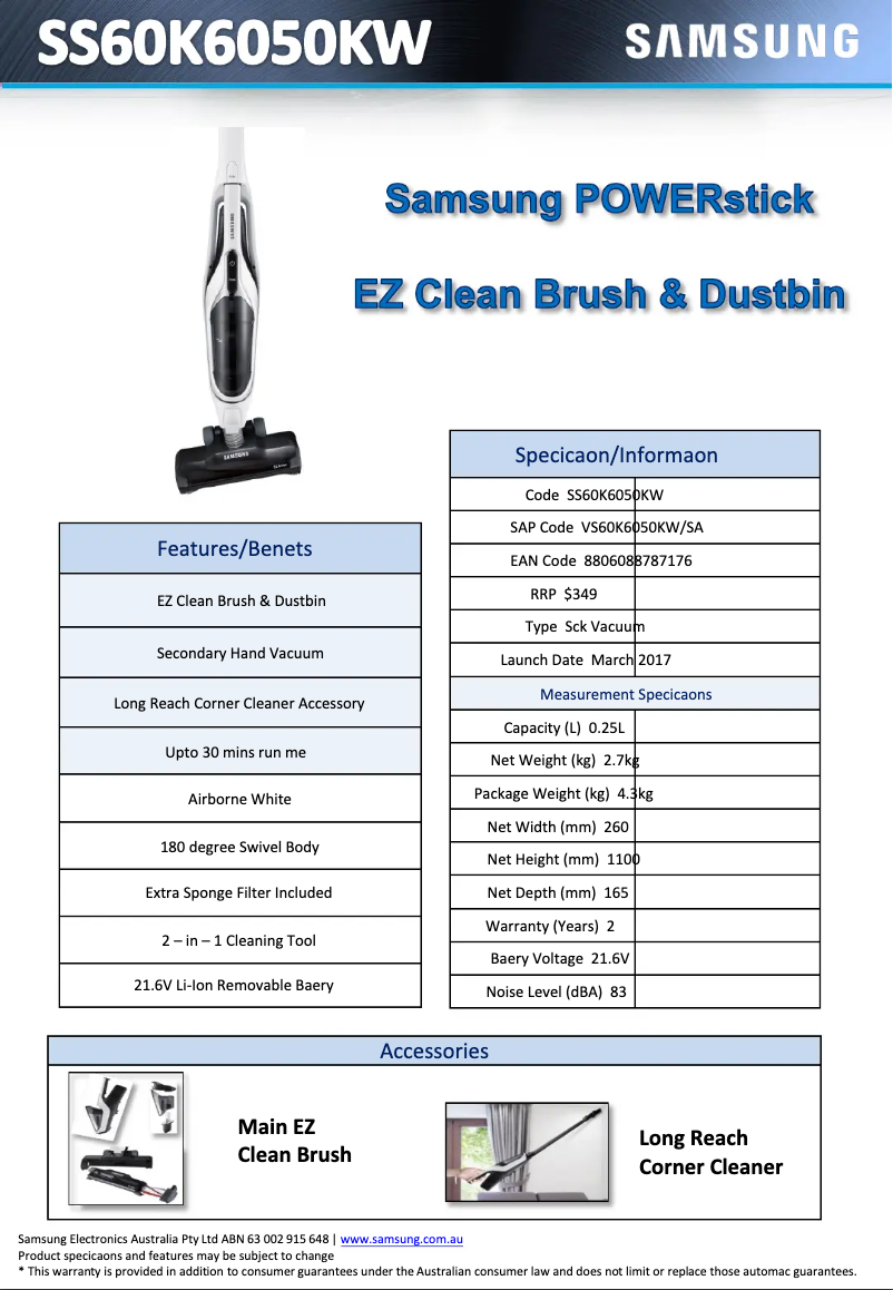 Page n°1 - Fiche technique Samsung SS60K6050KW
