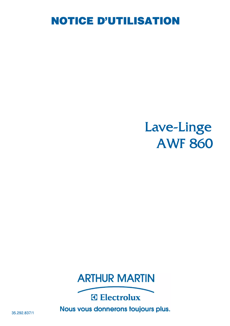 Page 1 de la notice Manuel utilisateur Arthur Martin-Electrolux AWF 860