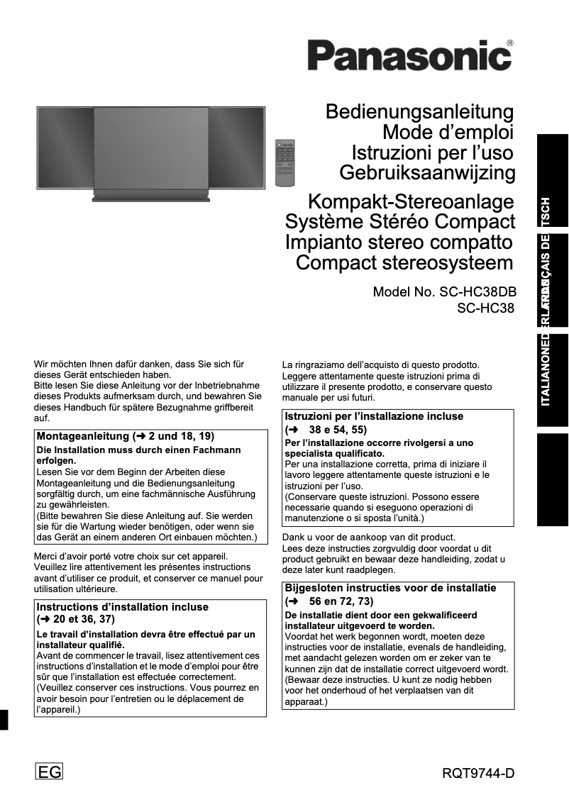 Page n°1 - Manuel utilisateur Panasonic SC-HC38