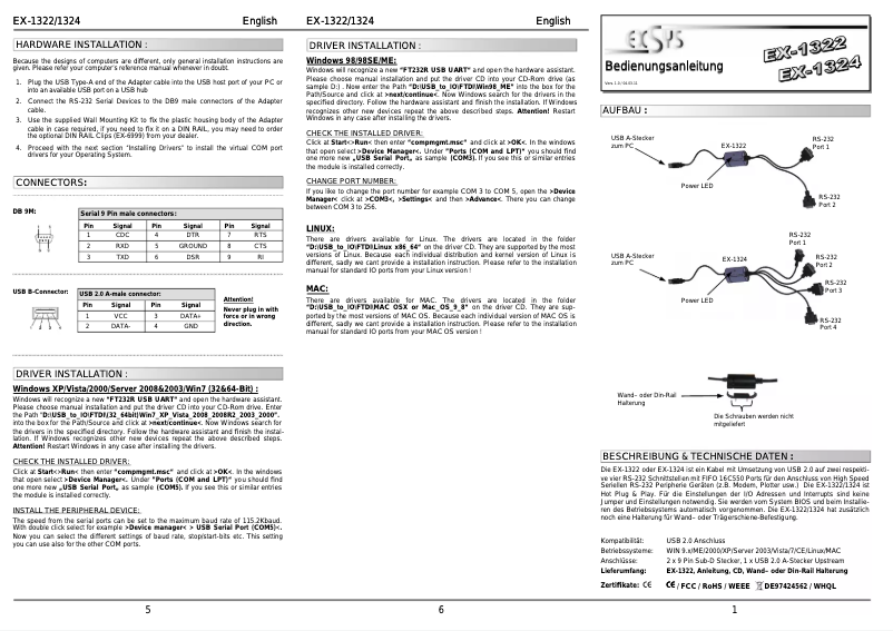 Page 1 de la notice Manuel utilisateur EXSYS EX-1324