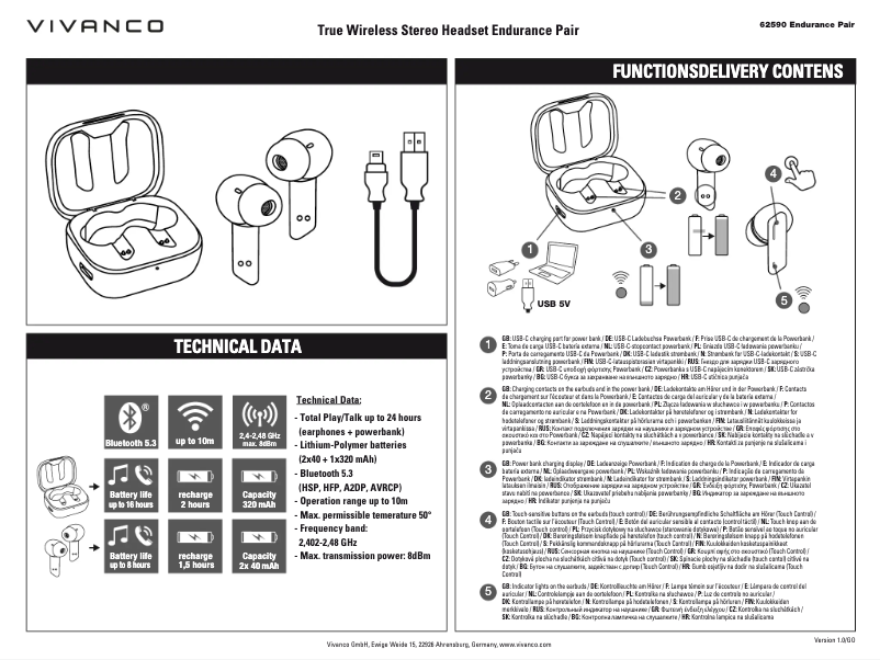Page 1 de la notice Manuel utilisateur Vivanco Endurance Pair