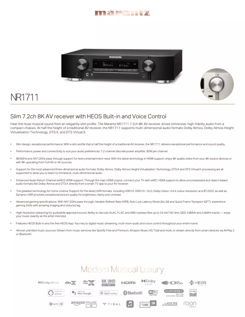 Page 1 de la notice Fiche technique Marantz NR1711