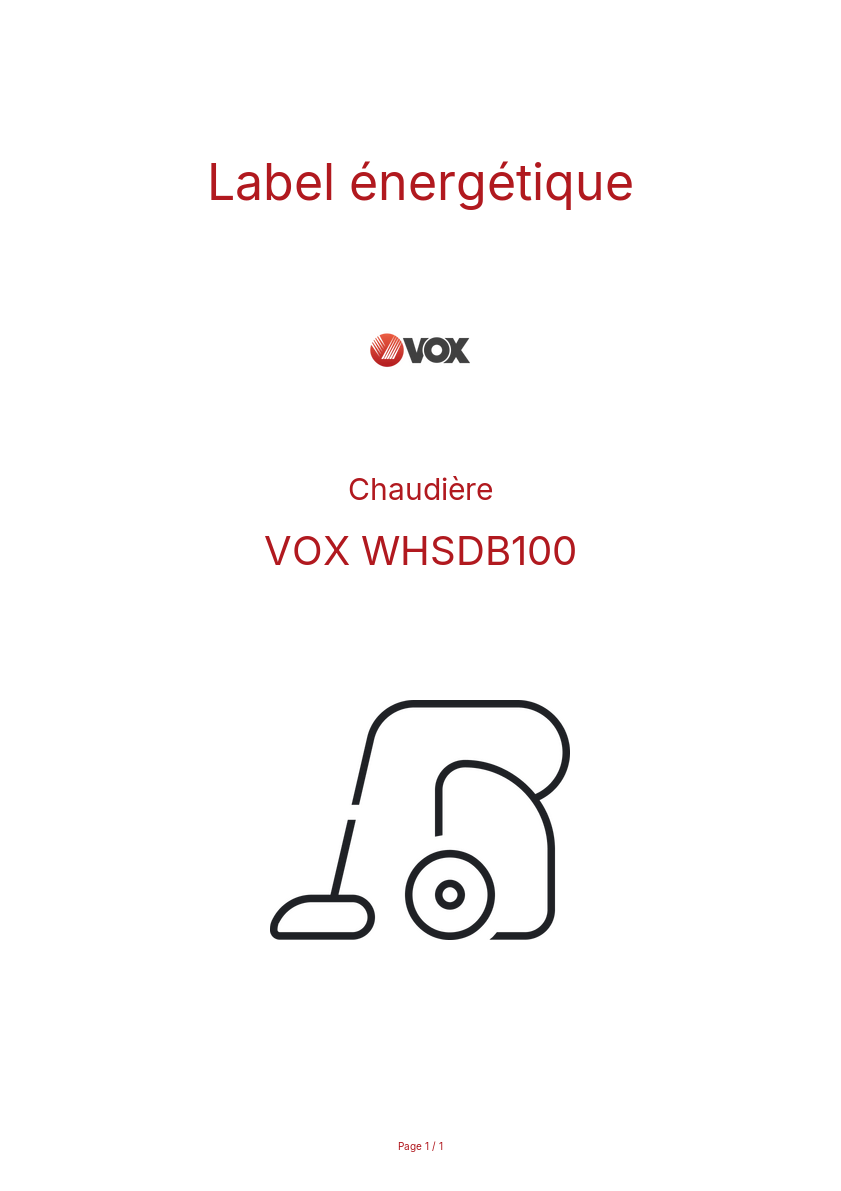 Page n°1 - Label énergétique VOX WHSDB100