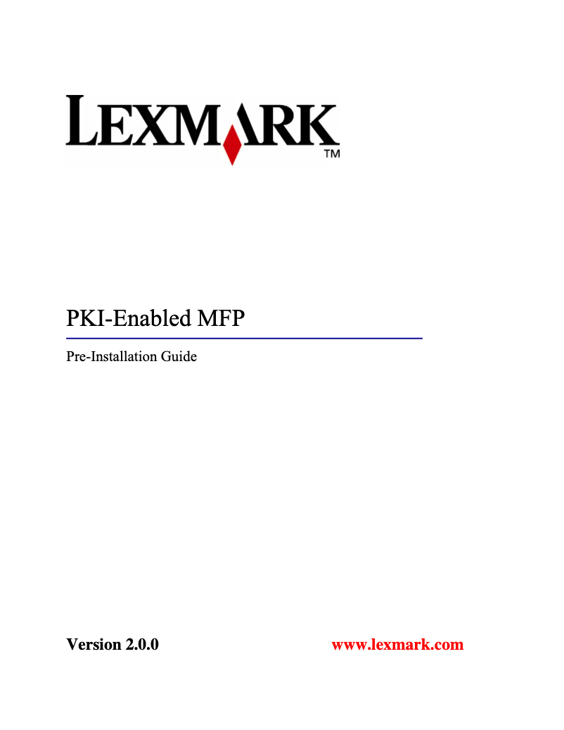 Page 1 of the manual Installation Guide Lexmark Smart Card Authentication