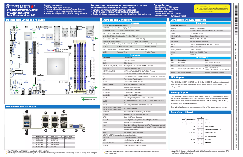 Page 1 de la notice Guide de démarrage rapide Supermicro X12SDV-8C-SP6F