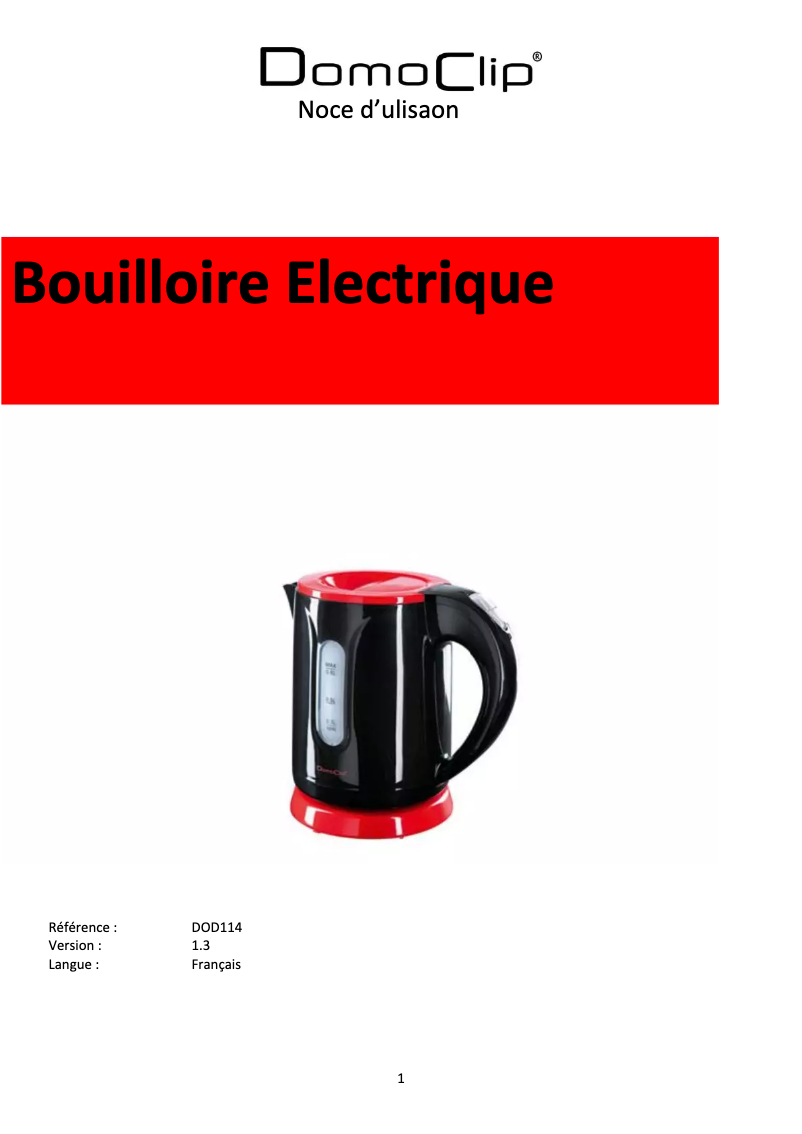 Page 1 de la notice Manuel utilisateur Domoclip DOD114