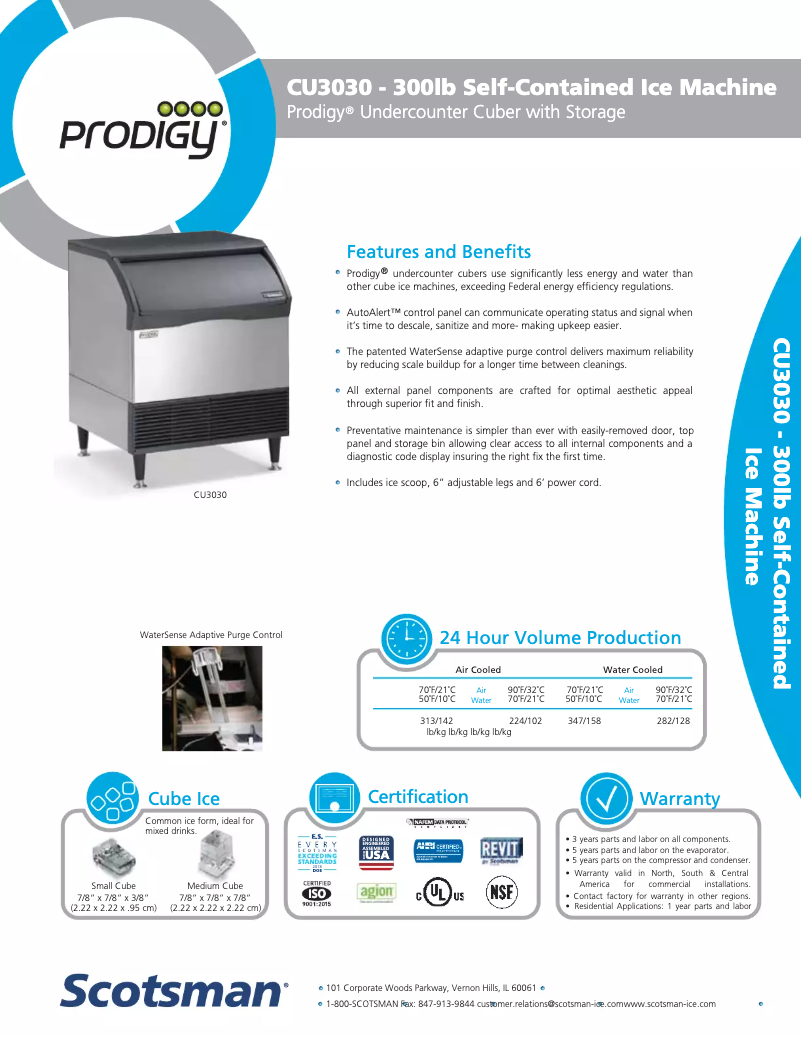 Page 1 de la notice Fiche technique Scotsman CU3030SA-1A