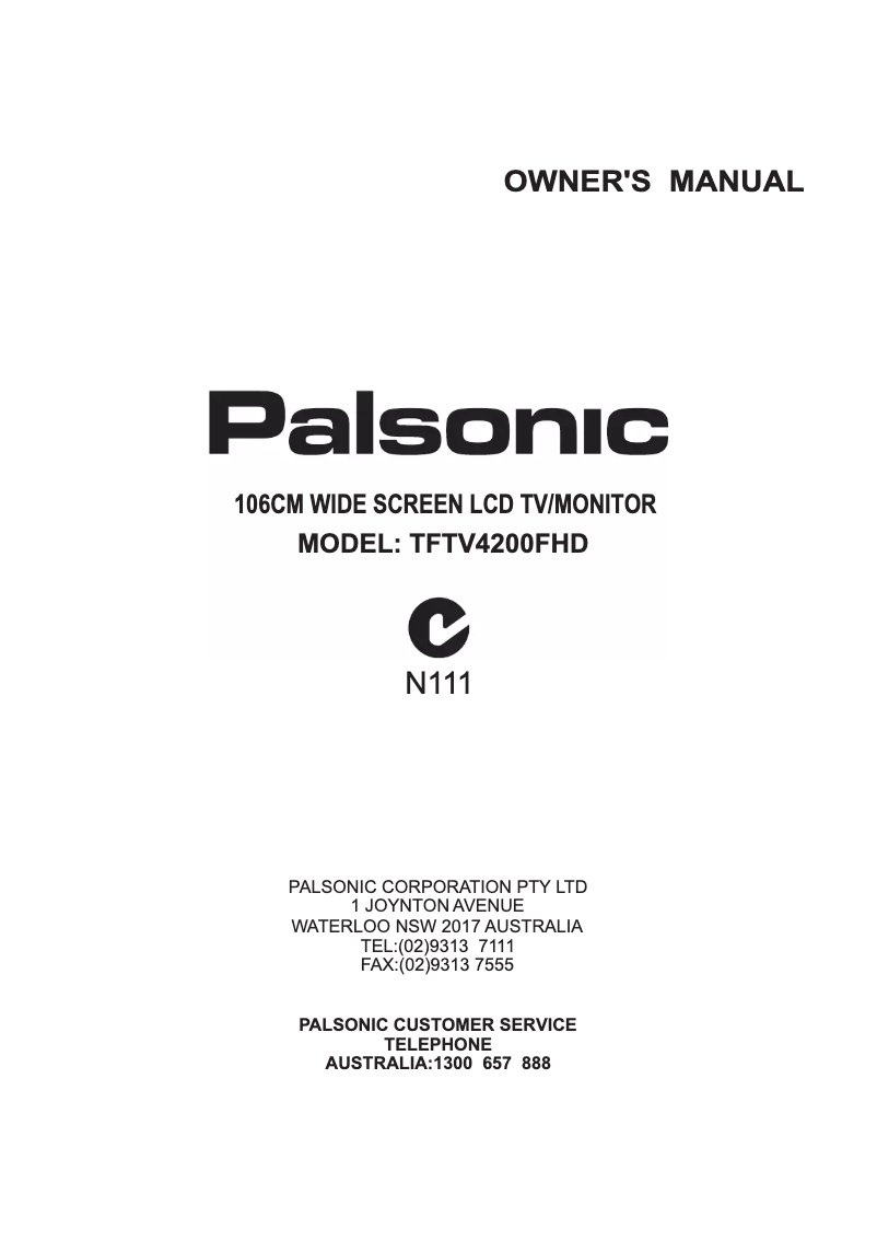Page 1 de la notice Manuel utilisateur Palsonic TFTV4200FHD